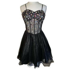 Blondie Nites Black Rhinestone Short Dress Sz 9 Sexy Holidays Party Look
